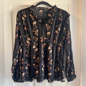 Doe & Rae Black Floral Peasant Blouse